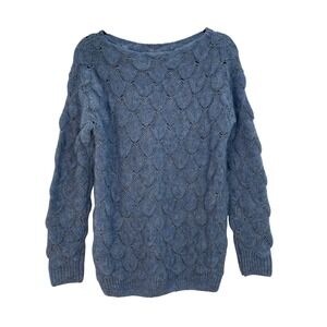 La‎ Maille FRNCH Blue Loose Weave Long Sleeve Pullover Knit Sweater Size S/M